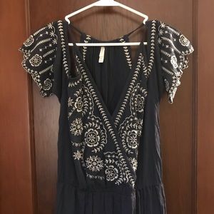Embroidered Dress with Open Shoulder Sleeves